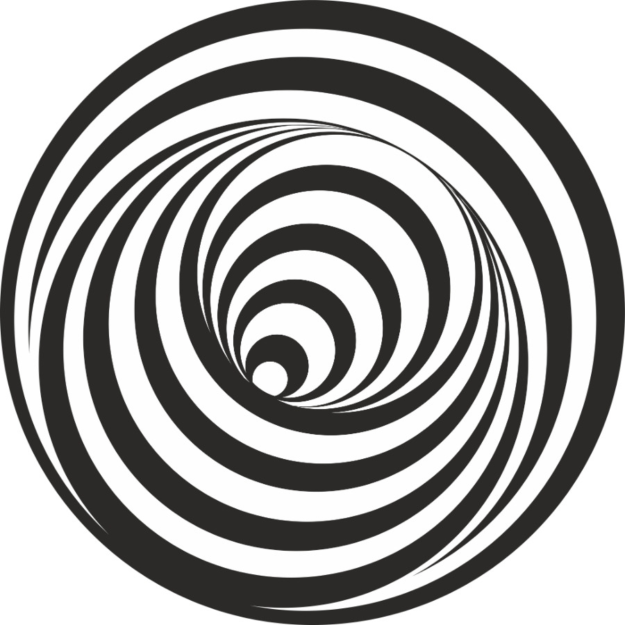 Tarcza koła optycznego, wzór 6: gruba czarno-biała spirala o&nbsp;dwóch zwojach