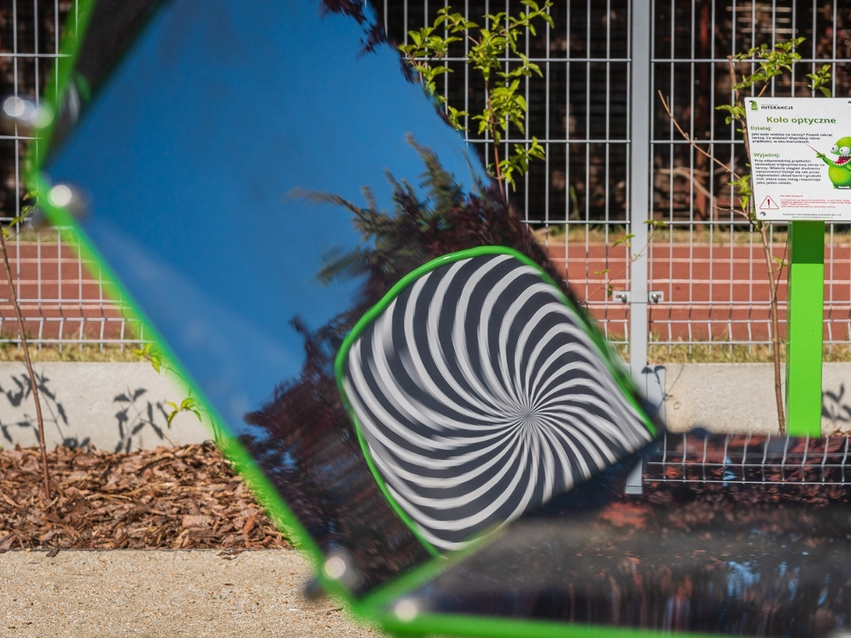 Close-up of the surface of a polished stainless steel mirror set in the kaleidoscope frame