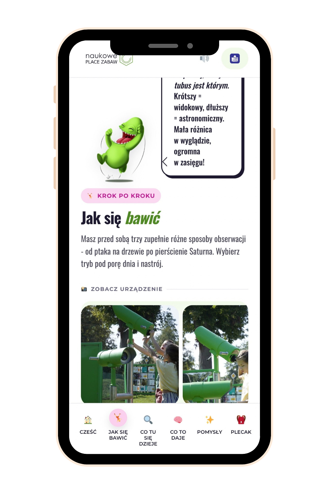 Mobilna strona urządzenia Luneta podwójna widokowo/astronomiczna na telefonie po zeskanowaniu kodu QR