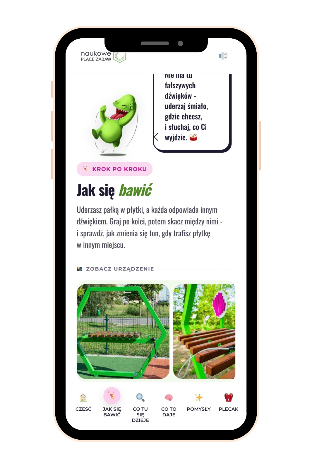 Mobilna strona urządzenia Ksylofon na telefonie po zeskanowaniu kodu QR
