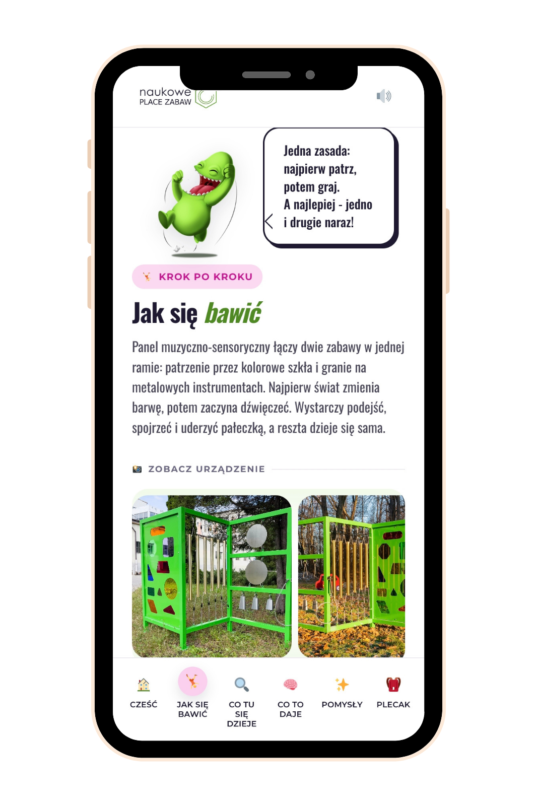 Mobilna strona urządzenia Panel muzyczno-sensoryczny na telefonie po zeskanowaniu kodu QR