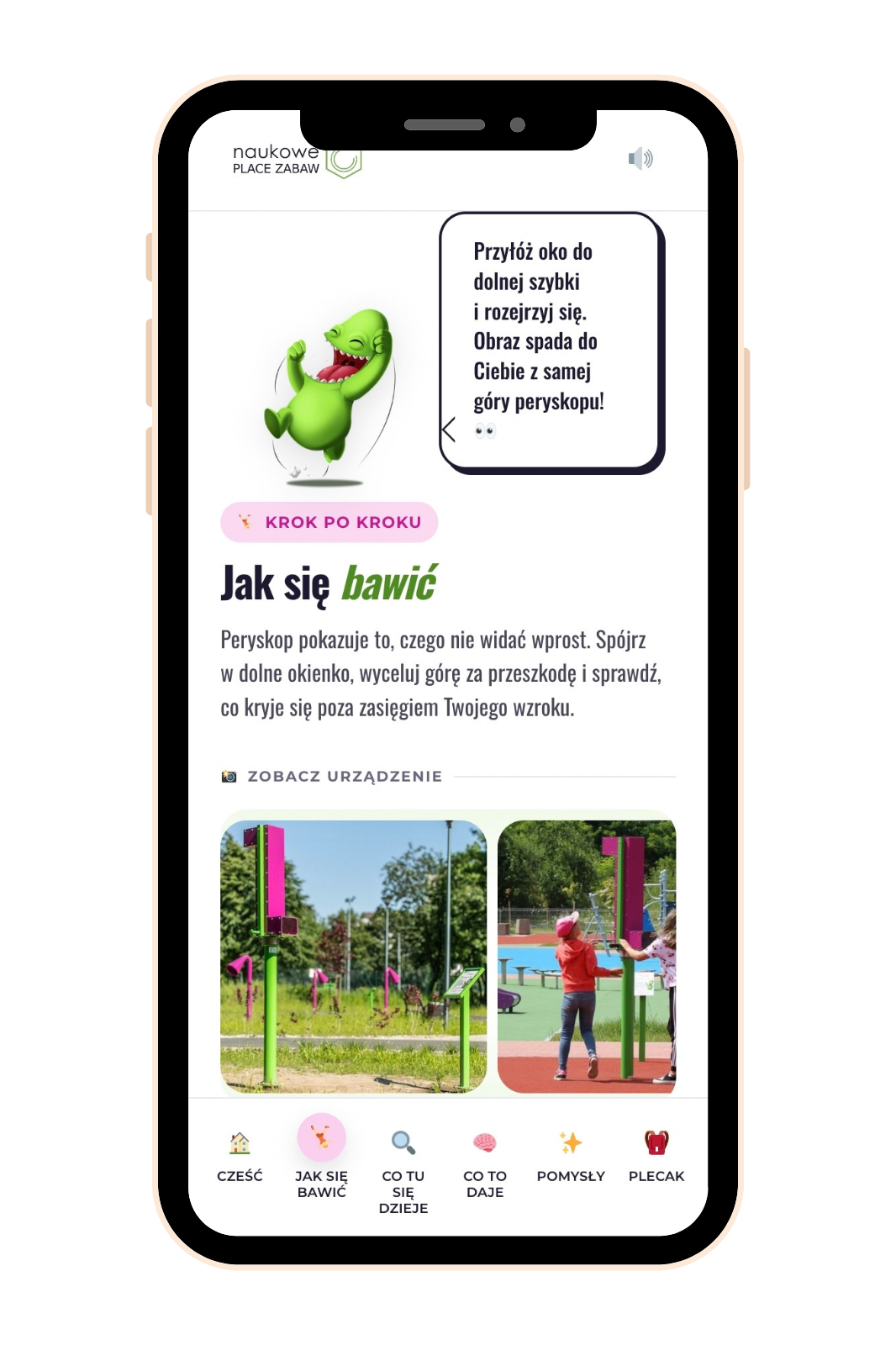 Mobilna strona urządzenia Peryskop na telefonie po zeskanowaniu kodu QR