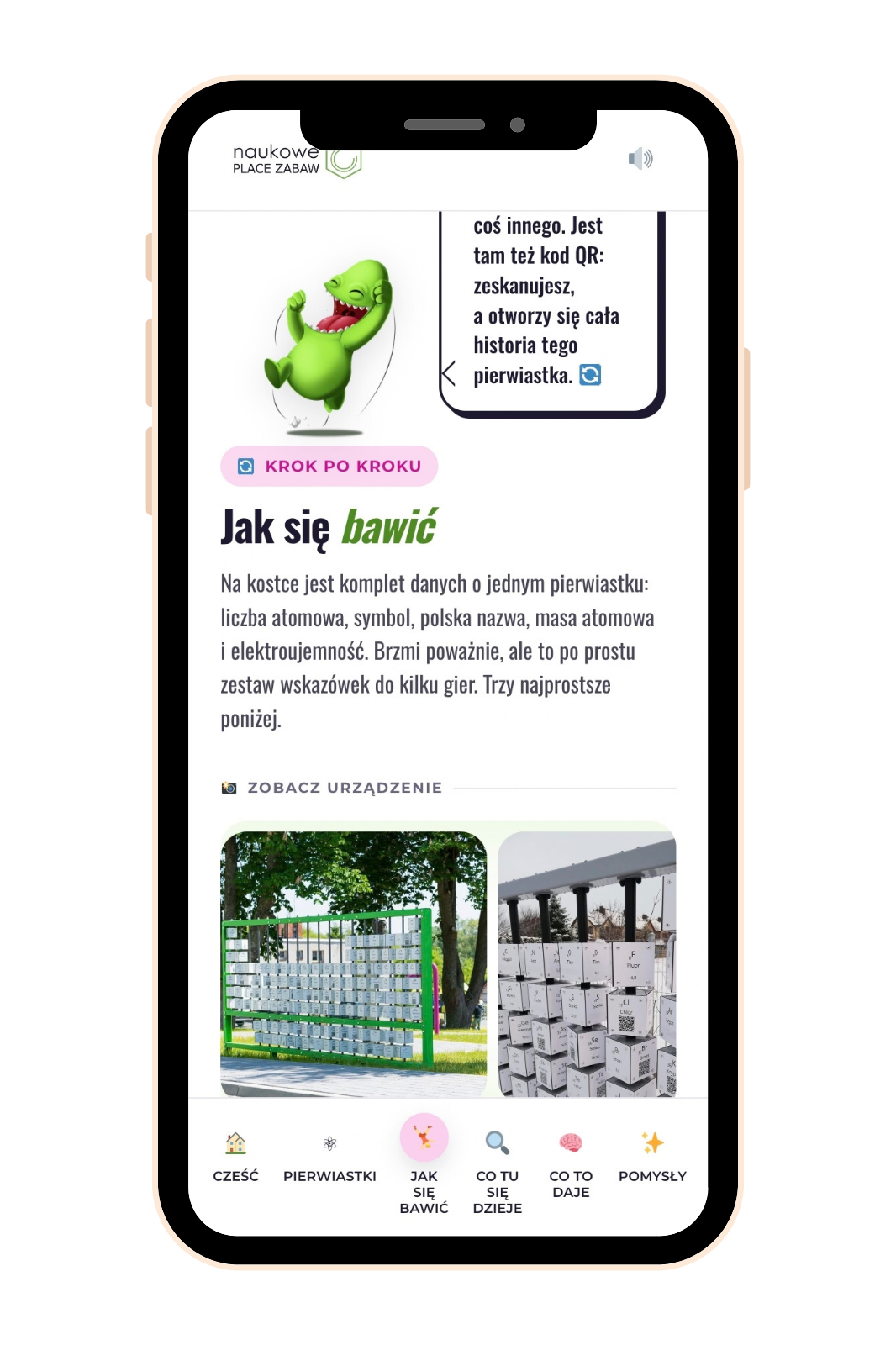 Mobilna strona urządzenia Układ okresowy na telefonie po zeskanowaniu kodu QR