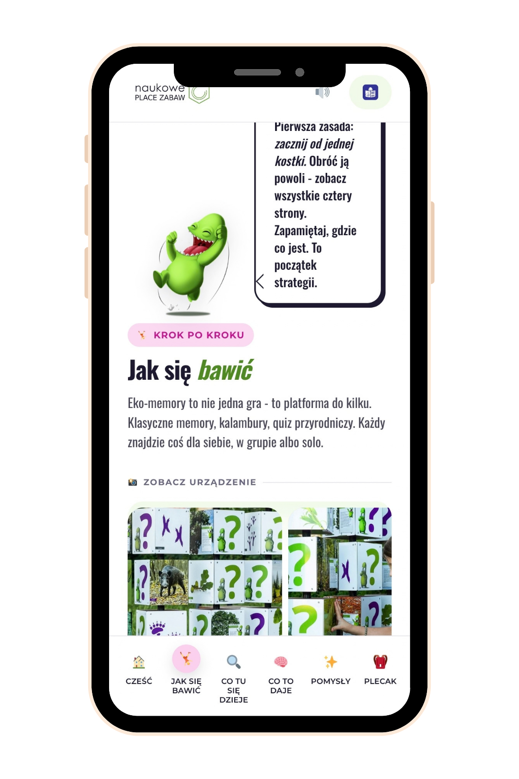 Mobilna strona urządzenia Gra edukacyjna Eko-memory na telefonie po zeskanowaniu kodu QR