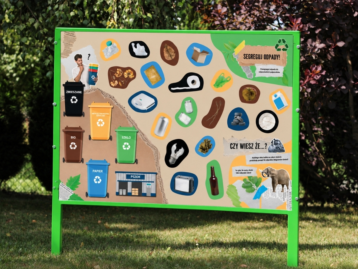 Plansza tematyczna tablicy edukacyjnej w&nbsp;stalowej ramie, grafika czytelna w&nbsp;świetle dziennym