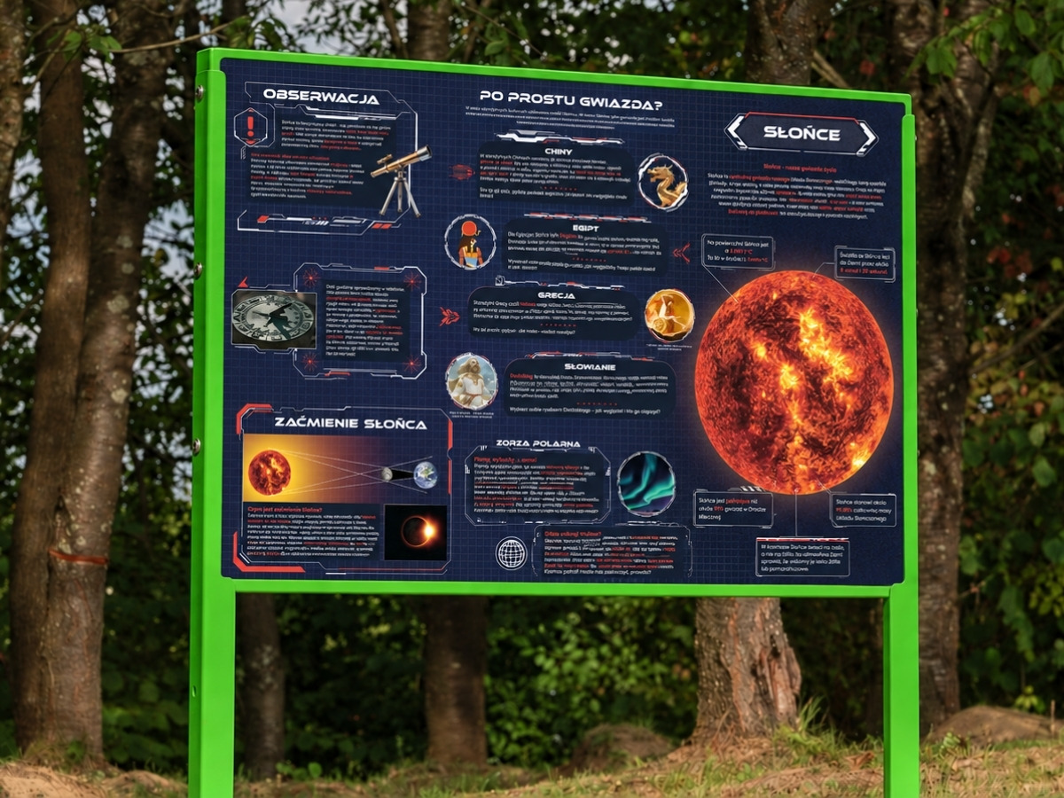 Plansza tematyczna tablicy edukacyjnej w&nbsp;stalowej ramie, grafika czytelna w&nbsp;świetle dziennym