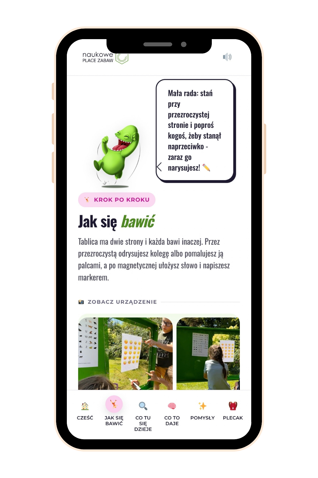 Mobilna strona urządzenia Tablica edukacyjna Da Vinci na telefonie po zeskanowaniu kodu QR