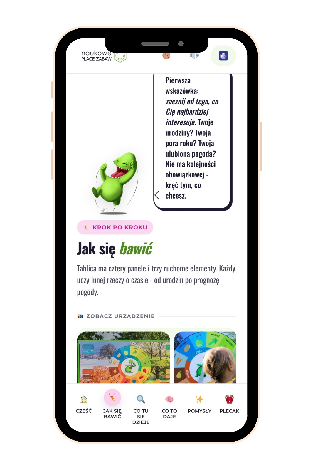 Mobilna strona urządzenia Tablica 4 pory roku na telefonie po zeskanowaniu kodu QR