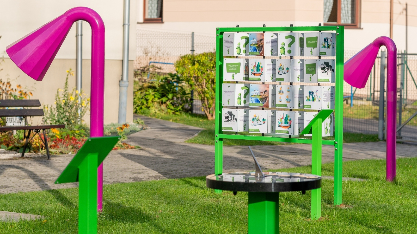 Acoustic equipment and a memory board in a playground