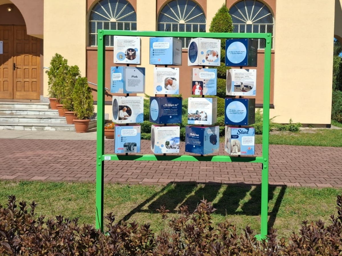 Memory board in front of a church