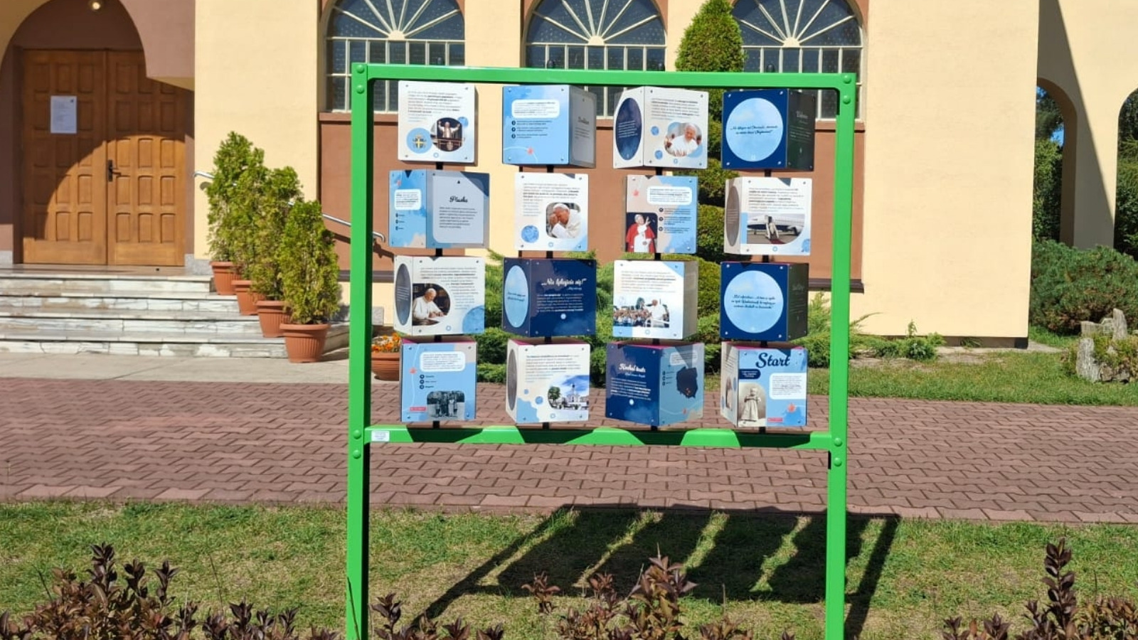 Memory board in front of a church